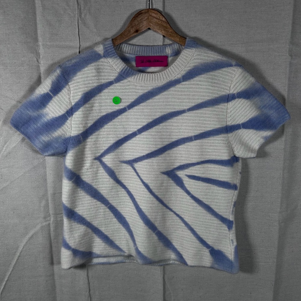 The Elder Statesman Cashmere Tie Dye Short Sleeve Sweater Blue White M